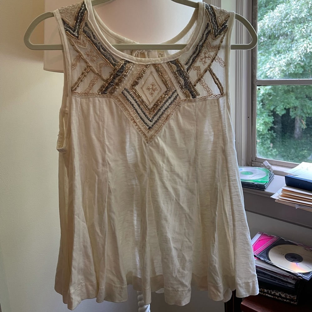Embroidered green people top